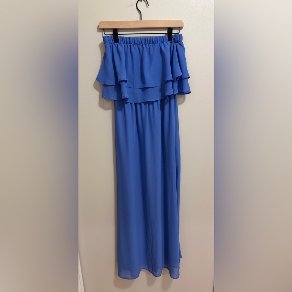 Bar III Flowy Strapless Blue Beachy Dress